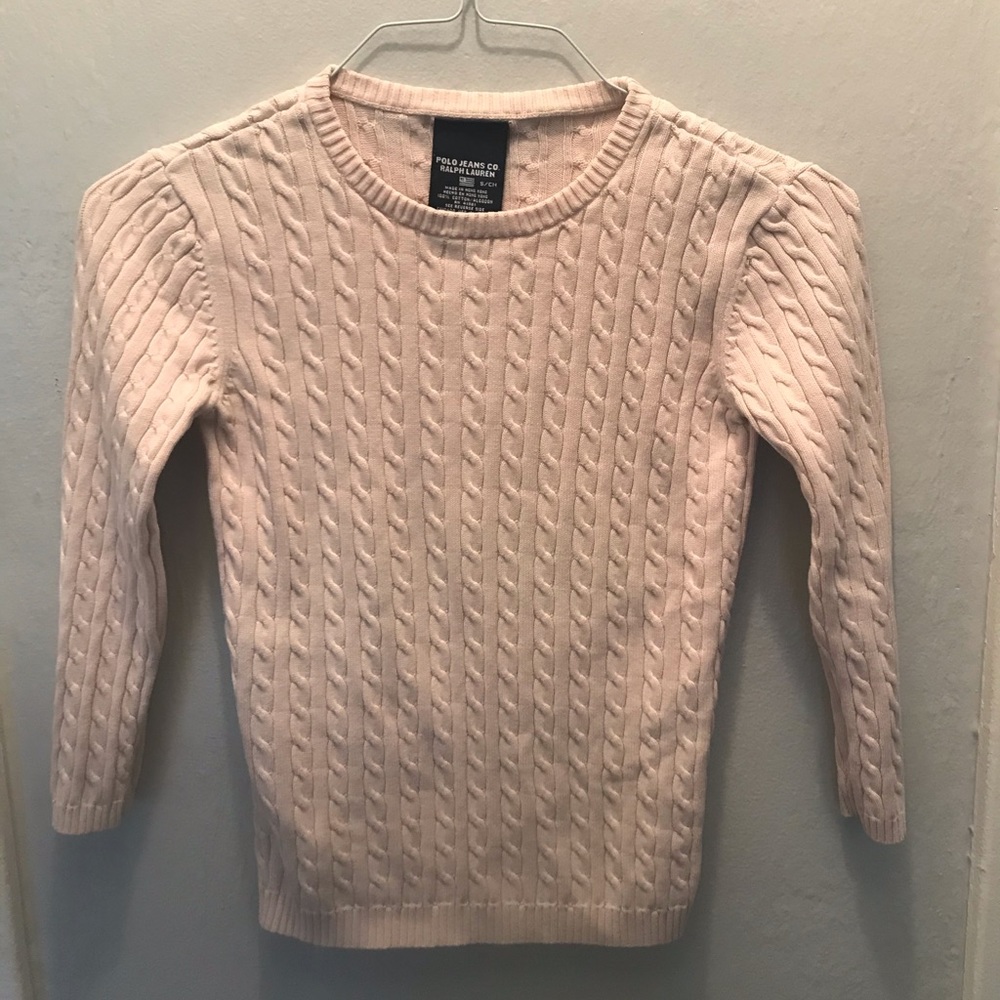 Polo Ralph Lauren pink cable knit crew 3/4 sleeve